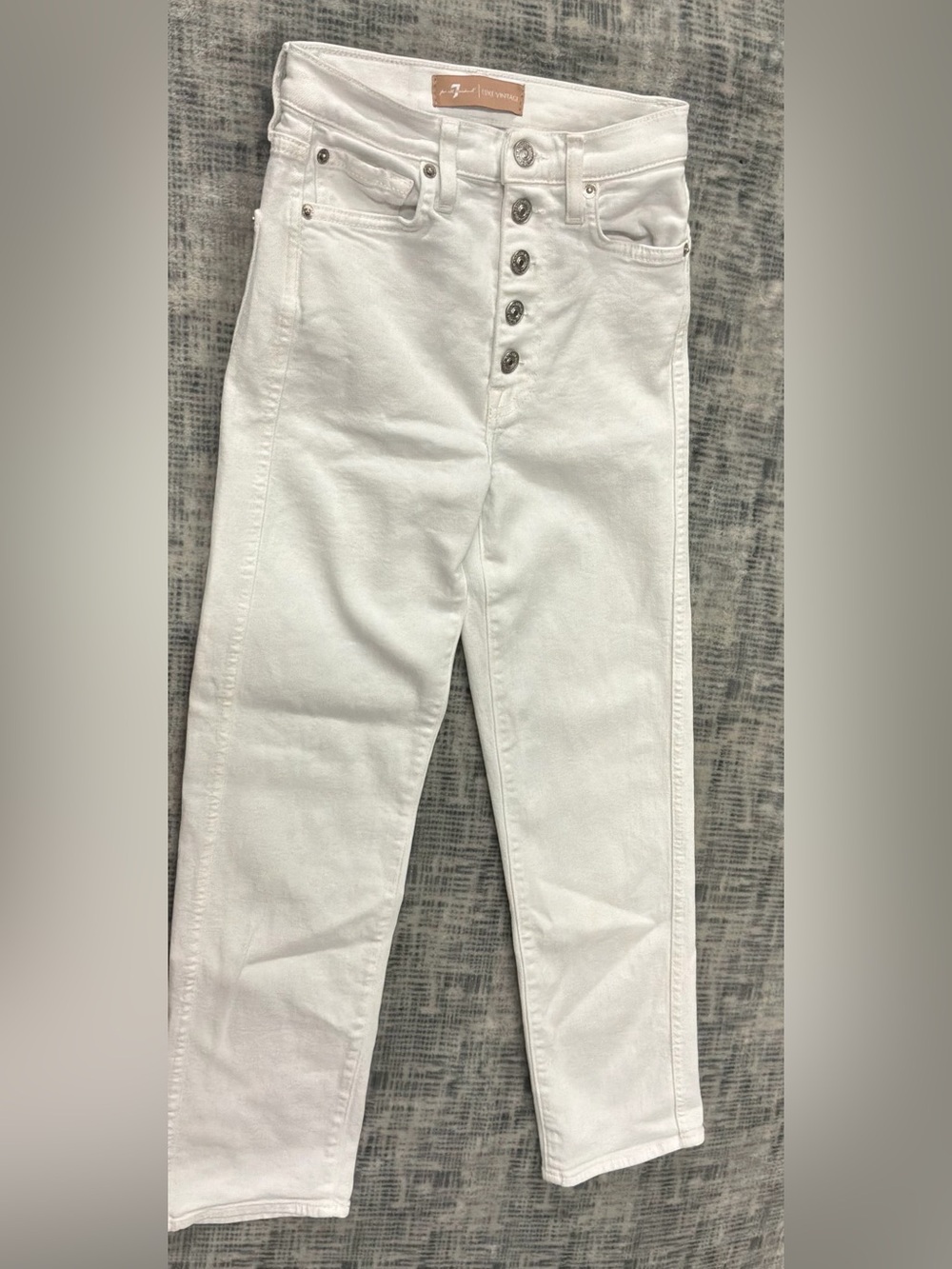 7 For All Mankind White High-Rise Button-Fly Jeans